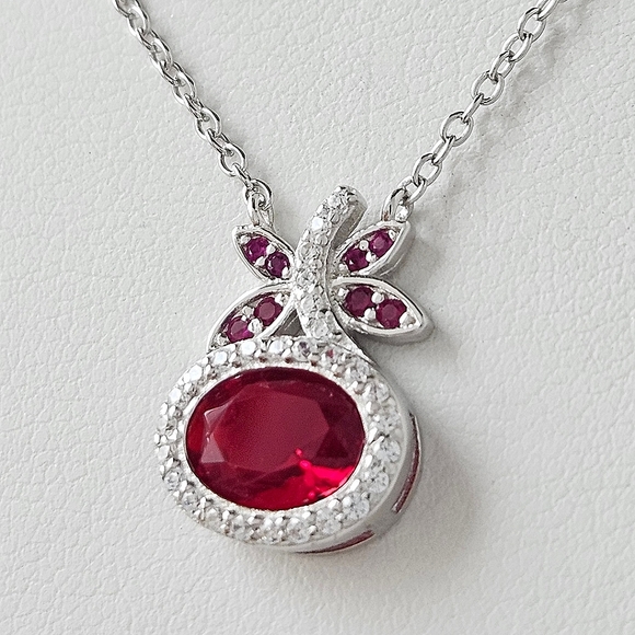 Swarovski Jewelry - Red Ruby Oval Butterfly Necklaces - 925 Sterling Silver Charmed Aroma